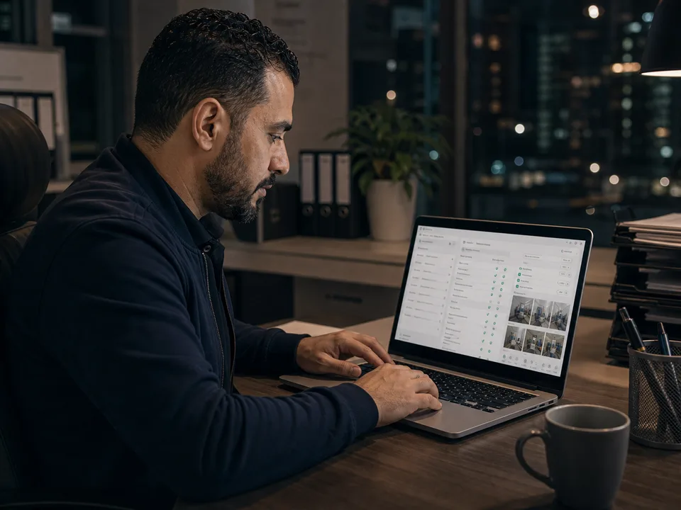 Abrechnung wird am Laptop mit Nachweisen vorbereitet
